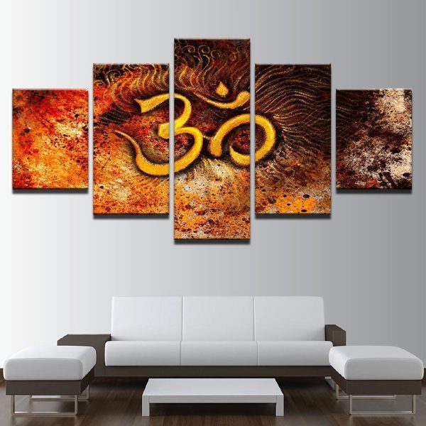 Mystical Om - Religion 5 Panel Canvas Art Wall Decor