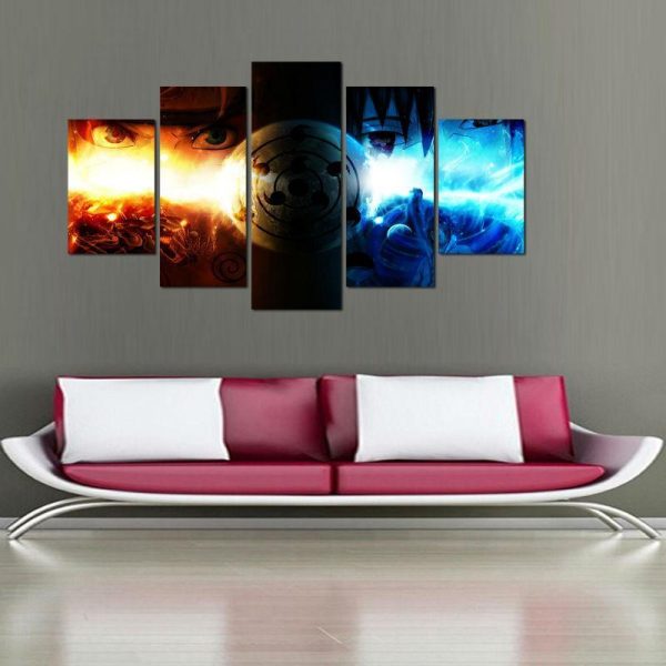 Naruto Uchiha Sasuke Ice And Fire - Anime 5 Panel Canvas Art Wall Decor