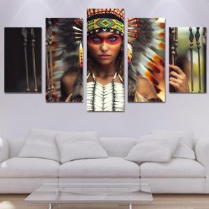 Native American Female Warrior Army - 5 Panel Canvas Art Wall Decor