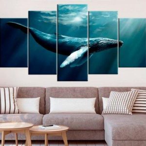 Nautical Whale Large - Animal 5 Panel Canvas Art Wall Decor