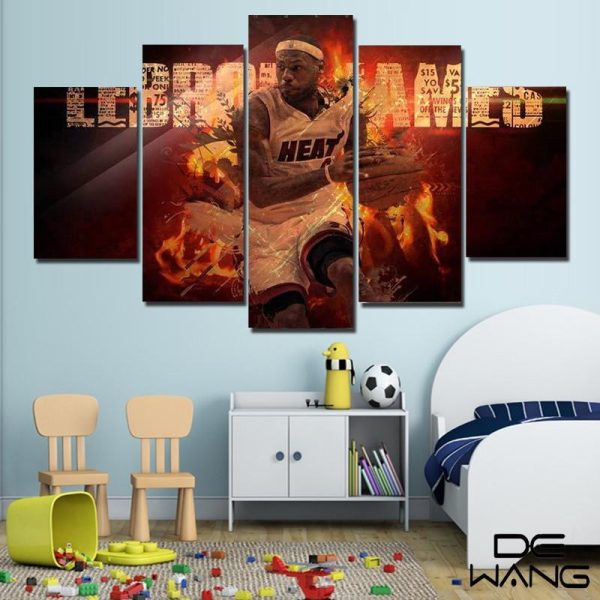 Nba Miami Heat Lebron James - Famous Person 5 Panel Canvas Art Wall Decor