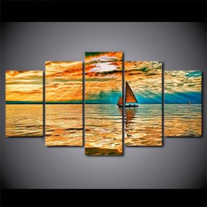 Nebo Oblaka Luchi Ozero - Ocean 5 Panel Canvas Art Wall Decor