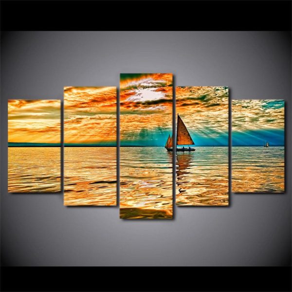 Nebo Oblaka Luchi Ozero - Ocean 5 Panel Canvas Art Wall Decor