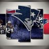 New England Patriots 5 Football - 5 Panel Canvas Art Wall Decor