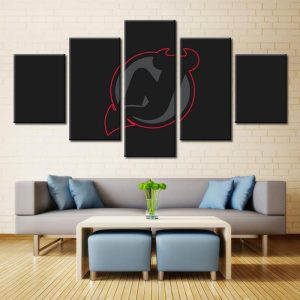 New Jersey Devils Logo Black - Sport 5 Panel Canvas Art Wall Decor