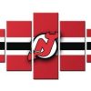 New Jersey Devils Logo Center Black - Sport 5 Panel Canvas Art Wall Decor