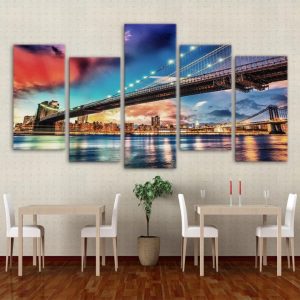 New York City Bridge 01 - Nature 5 Panel Canvas Art Wall Decor