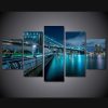 New York City Bridge At Evening 02 - Nature 5 Panel Canvas Art Wall Decor