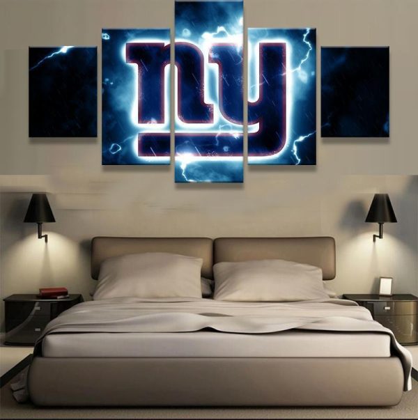 New York Giants Thunder Football - 5 Panel Canvas Art Wall Decor