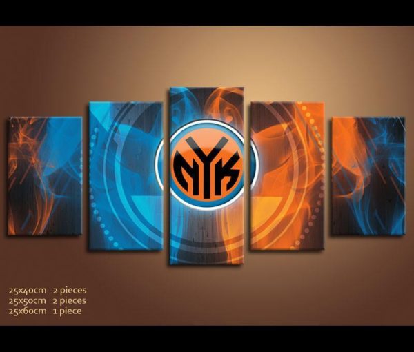 New York Knicks Basketball Logo Basketball - 5 Panel Canvas Art Wall Decor