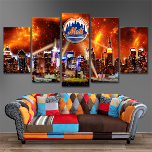 New York Mets Galaxy City Logo Baseball - 5 Panel Canvas Art Wall Decor