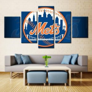 New York Mets Logo Poster Baseball - 5 Panel Canvas Art Wall Decor