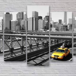 New York Yellow Taxi Cab - Automative 5 Panel Canvas Art Wall Decor