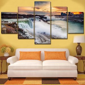 Niagara Falls In Sunset Nature - 5 Panel Canvas Art Wall Decor