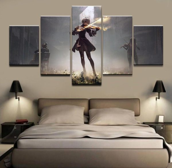 NieR Automata YoRHa 2B Playing Violin Gaming - 5 Panel Canvas Art Wall Decor