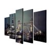 Night London Bridge Landscape - Nature 5 Panel Canvas Art Wall Decor