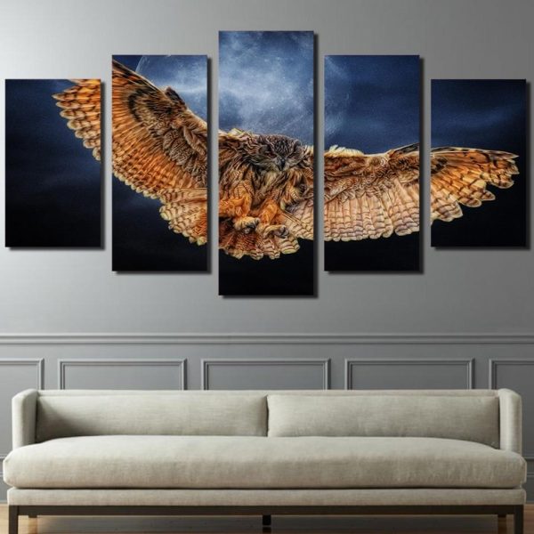 Night Owl - Nature 5 Panel Canvas Art Wall Decor