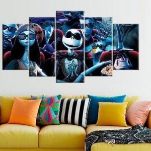 Nightmare Before Christmas Characters Jack Skellington - Cartoon 5 Panel Canvas Art Wall Decor