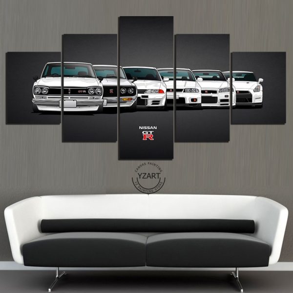 Nissan Skyline GTR White Car - 5 Panel Canvas Art Wall Decor