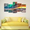 Nordic Snow Mountain Aurora - Nature 5 Panel Canvas Art Wall Decor