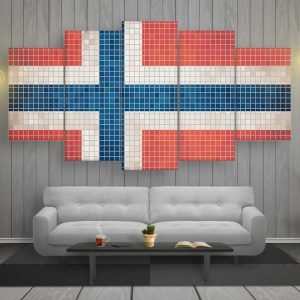 Norway Mosaics Flag - Animal 5 Panel Canvas Art Wall Decor