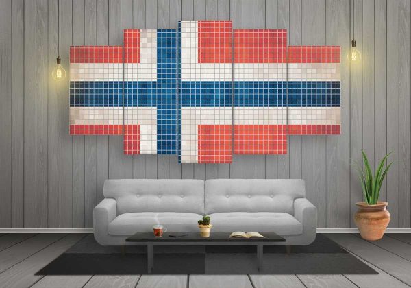 Norway Mosaics Flag - Animal 5 Panel Canvas Art Wall Decor