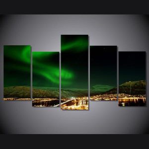 Norway Northern Lights 03 - Nature 5 Panel Canvas Art Wall Decor