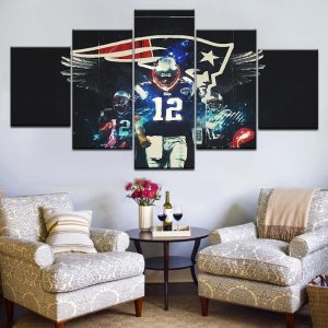 Number 12 New England Patriots Football - 5 Panel Canvas Art Wall Decor