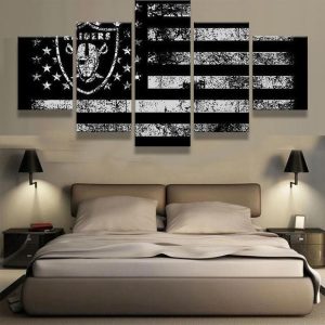 Oakland Raiders American Flag Sport - 5 Panel Canvas Art Wall Decor