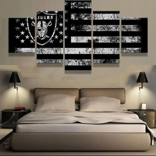 Oakland Raiders American Flag Sport - 5 Panel Canvas Art Wall Decor