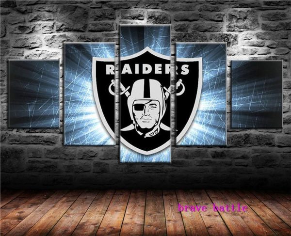 Oakland Raiders Logo Poster 3 Football - 5 Panel Canvas Art Wall Decor