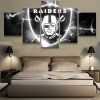 Oakland Raiders Thunder Logo Football - 5 Panel Canvas Art Wall Decor