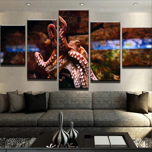 Obvious Octopus - Animal 5 Panel Canvas Art Wall Decor