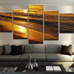 Ocean And Water Sunset - Nature 5 Panel Canvas Art Wall Decor