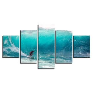 Ocean Big Wave Surfing - Sport 5 Panel Canvas Art Wall Decor