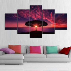 Ocean Sea Sunset - Nature 5 Panel Canvas Art Wall Decor