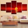 Ocean Sunset Over The Horizon - Nature 5 Panel Canvas Art Wall Decor