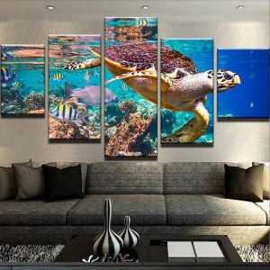 Ocean Turtle - Animal 5 Panel Canvas Art Wall Decor