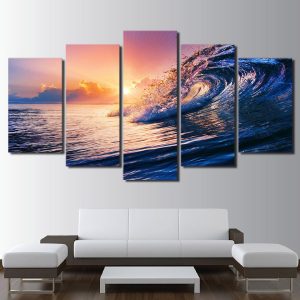 Ocean Wave Blue Sea Sky - Nature 5 Panel Canvas Art Wall Decor