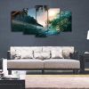 Ocean Wave With Palm Tree 05 - Space 5 Panel Canvas Art Wall Decor