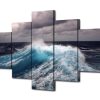 Ocean Waves With Storm Clouds Room D??Cor - Nature 5 Panel Canvas Art Wall Decor