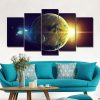 Oceans Of The Planet And Two Star - Space 5 Panel Canvas Art Wall Decor