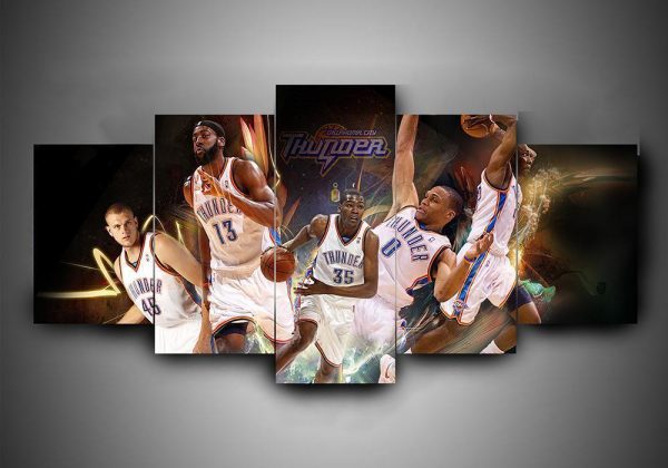 Oklahoma City Thunder 2 - Sport 5 Panel Canvas Art Wall Decor