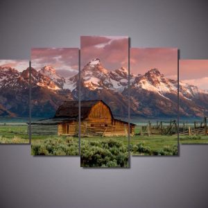 Old Barn Grand Teton Nature - 5 Panel Canvas Art Wall Decor