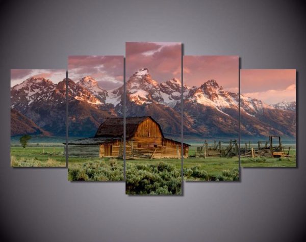 Old Barn Grand Teton Nature - 5 Panel Canvas Art Wall Decor