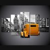 Old Yellow Classic Ford Street Rod With Grey City 01 - Nature 5 Panel Canvas Art Wall Decor