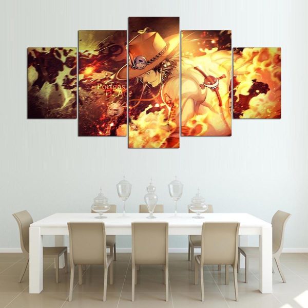 One Piece Ace - Anime 5 Panel Canvas Art Wall Decor