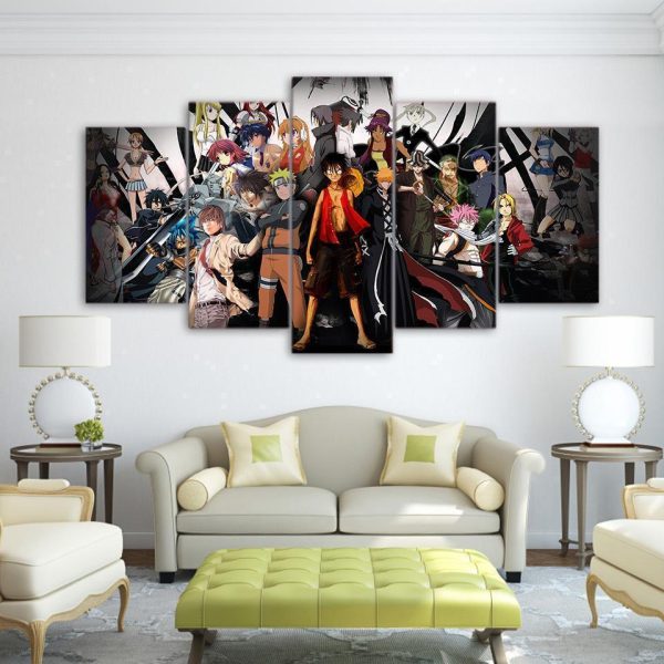 One Piece Naruto Character Anime - 5 Panel Canvas Art Wall Decor