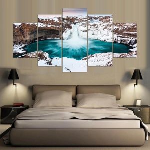 Or Bedroom Falls Iceland - Nature 5 Panel Canvas Art Wall Decor