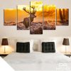 Orange Autumn Deer - Animal 5 Panel Canvas Art Wall Decor